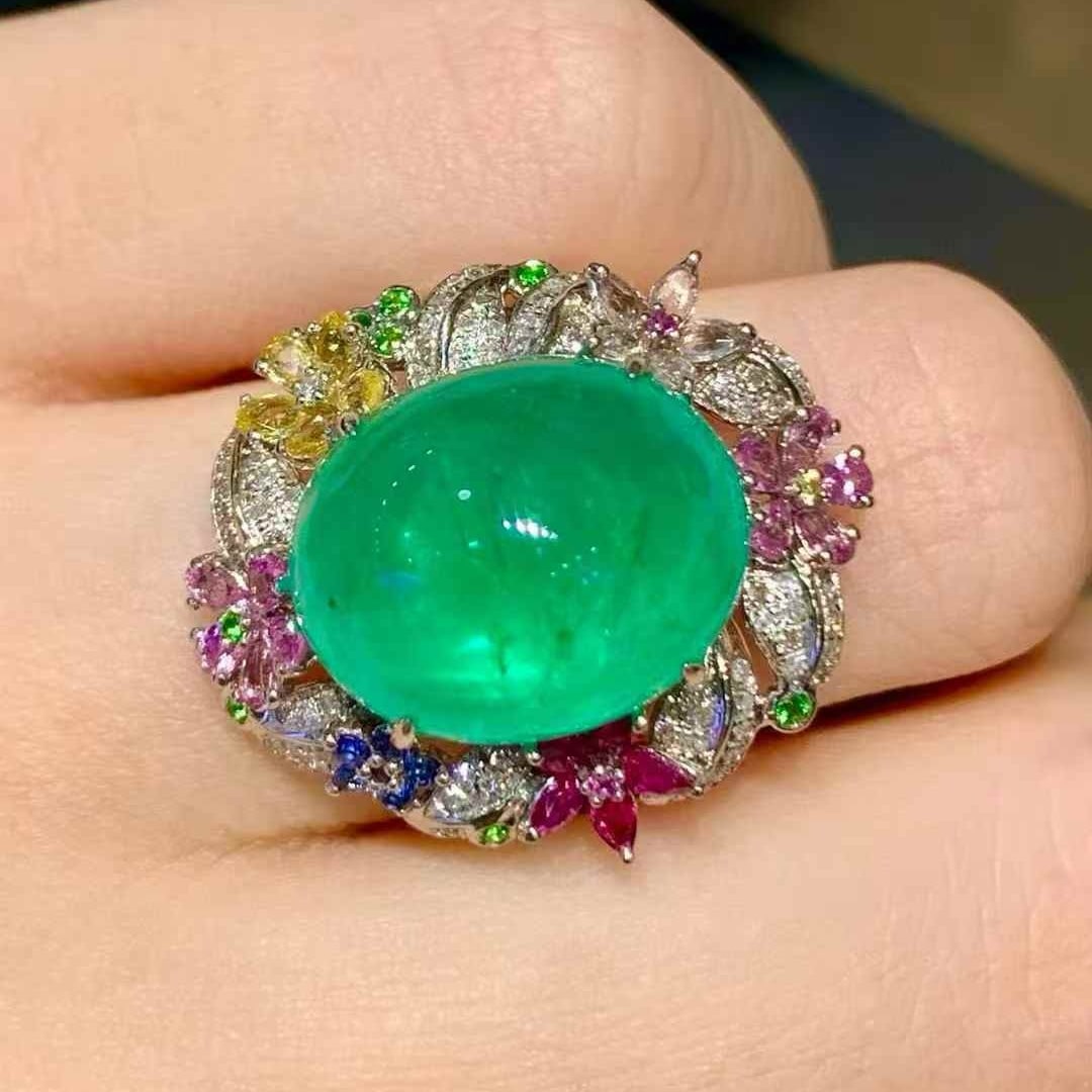 14k Gold 10.02 Ct Natural Emerald & Diamond Ring - 6