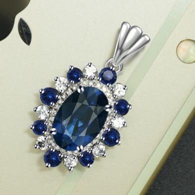 14k Gold 4.32 Ctw Natural Sapphire & Sapphire Pendant( Without Chain ) - 3