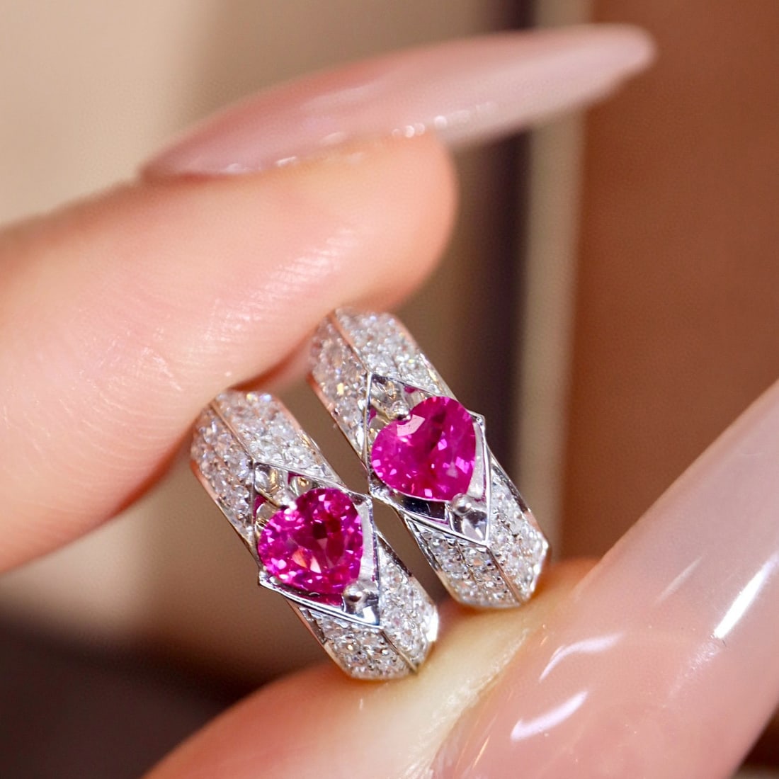 14k Gold 0.8 Ctw Natural Ruby & Diamond Earrings - 5