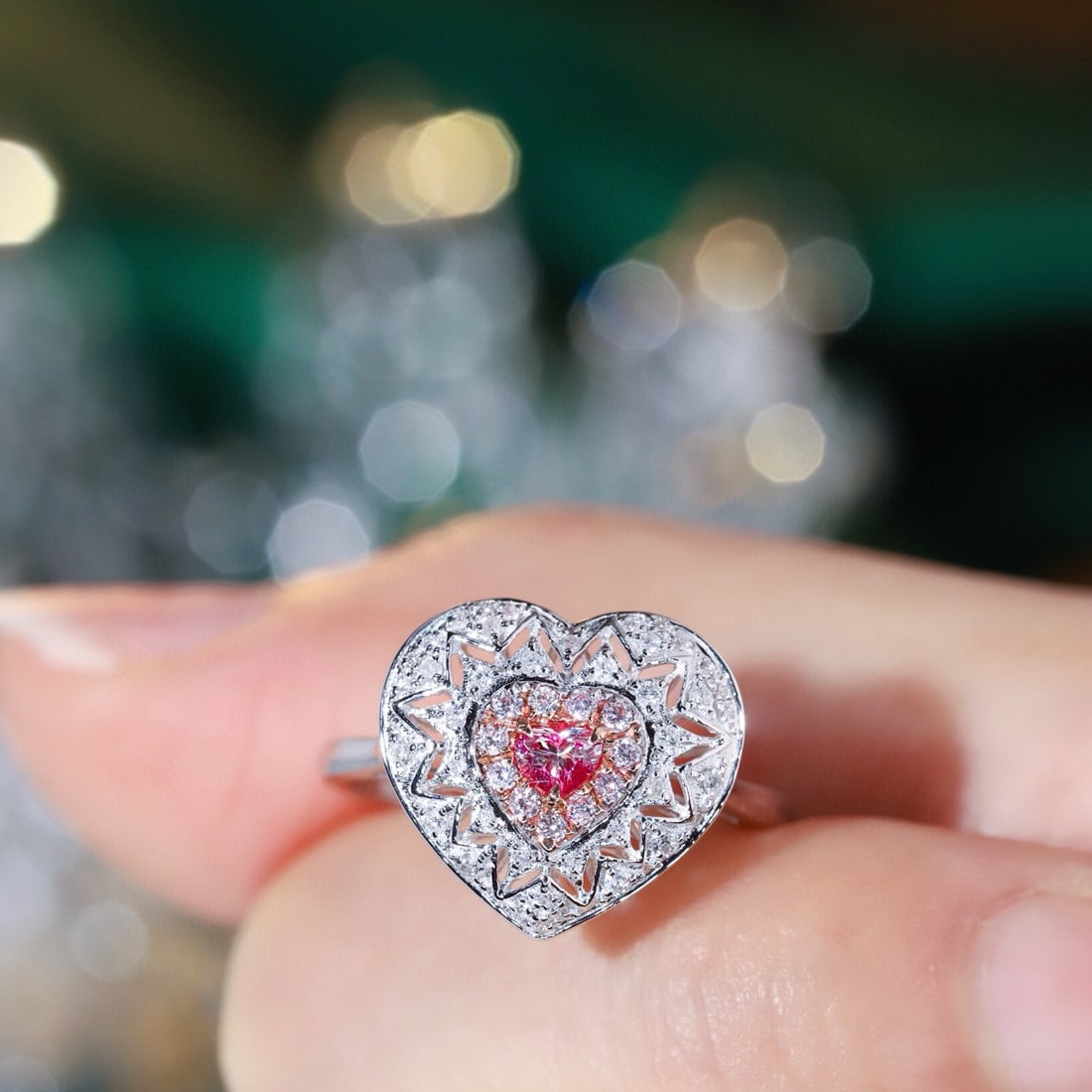 14k Gold 0.50 Ctw Natural Pink Diamond & Diamond Ring - 2