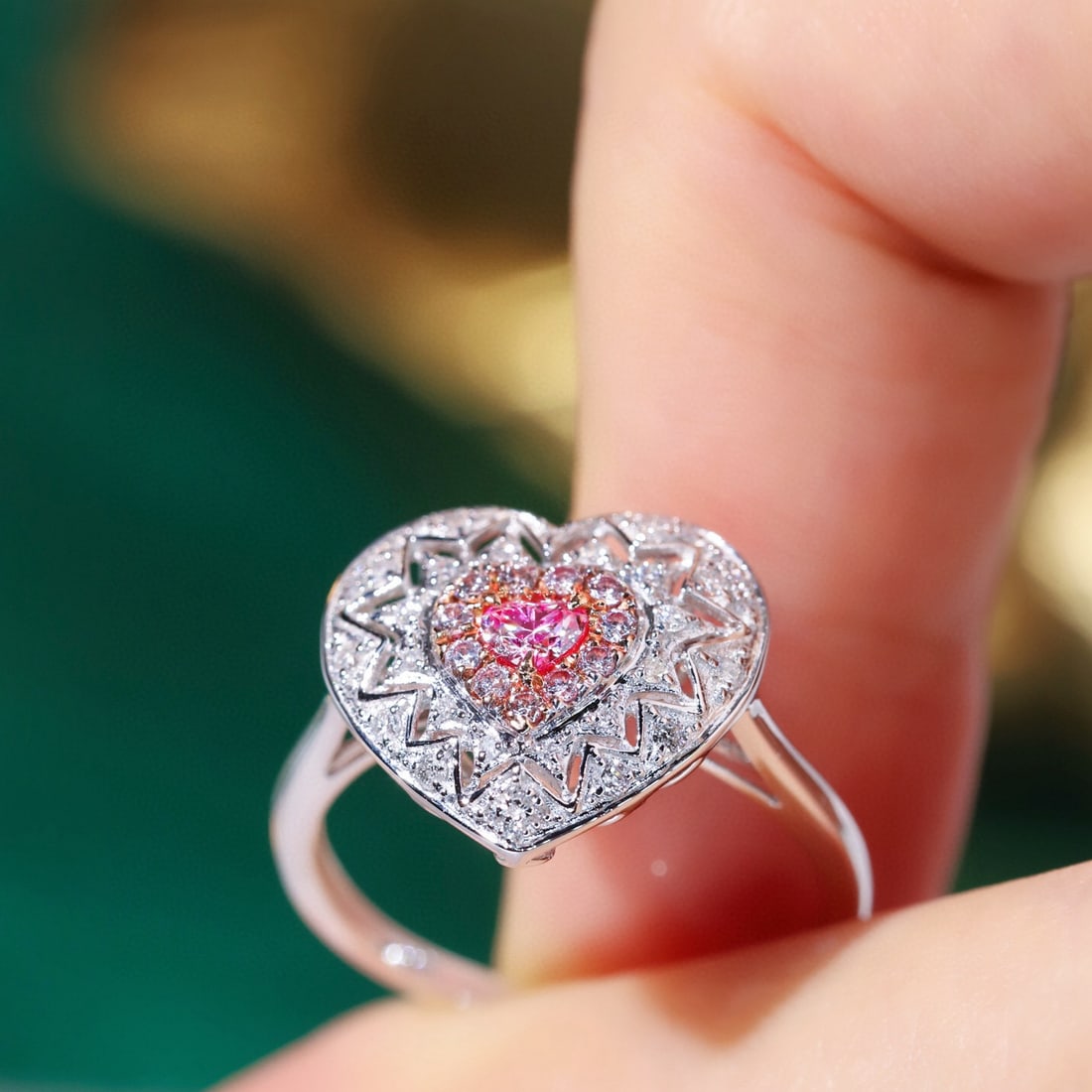 14k Gold 0.50 Ctw Natural Pink Diamond & Diamond Ring - 3