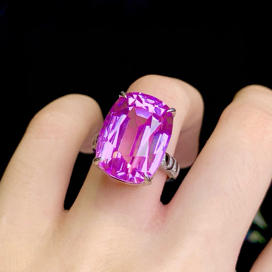 14k Gold 23.2 Ct Natural Kunzite & Diamond Ring - 6