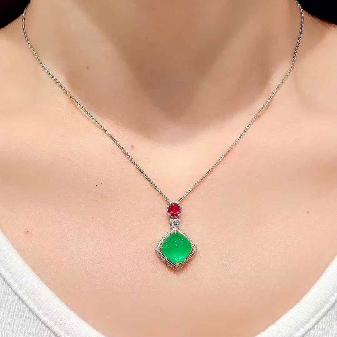 14k Gold 4.6 Ctw Natural Emerald & Ruby Pendant( Without Chain ) - 5