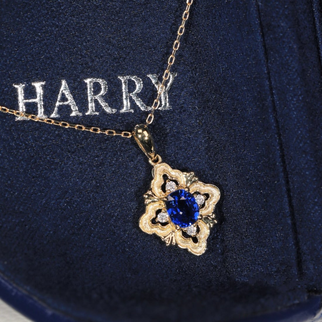 14k Gold 0.38 Ct Natural Sapphire & Diamond Pendant( Without Chain ) - 5