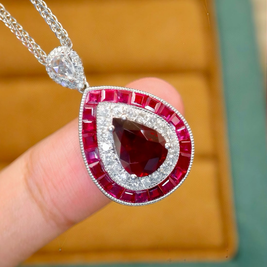 14k Gold 2.55 Ctw Natural Ruby & Ruby Pendant( Without Chain ) - 2