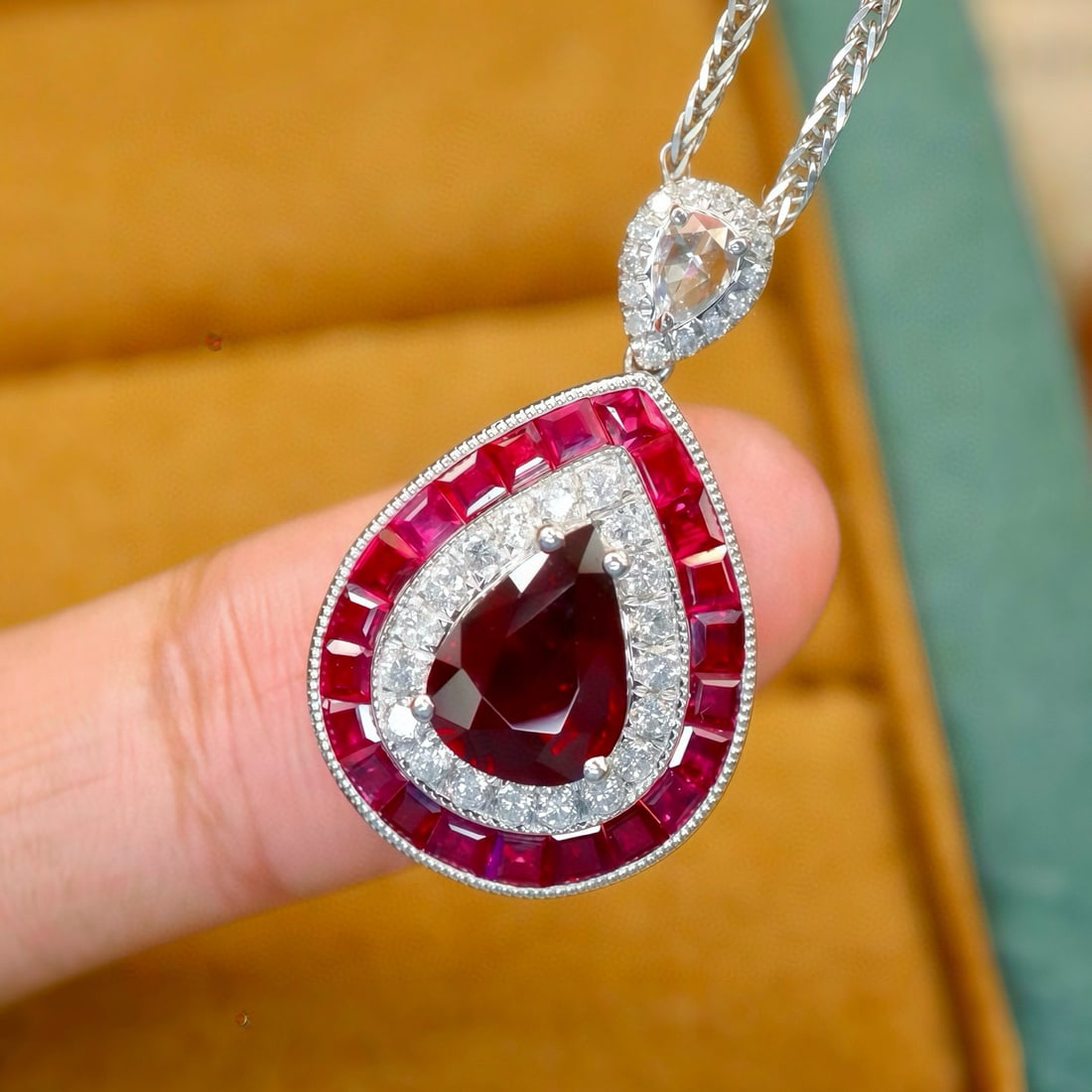 14k Gold 2.55 Ctw Natural Ruby & Ruby Pendant( Without Chain ) - 3