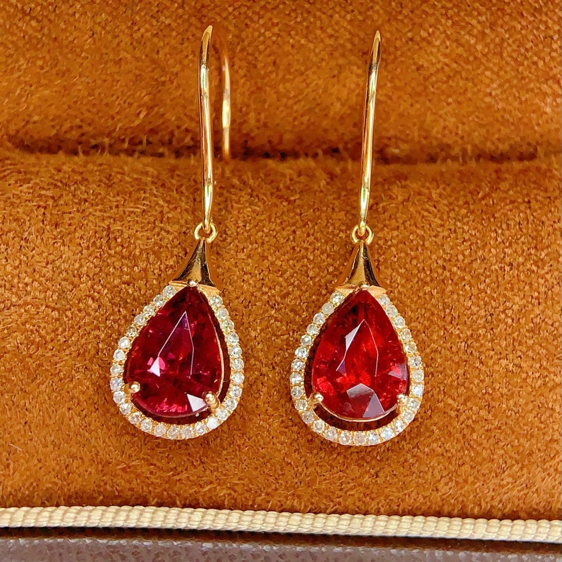 14k Gold 4 Ct Natural Tourmaline & Diamond Earrings - 2