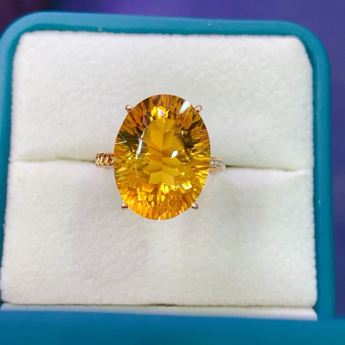 14k Gold 9.62 Ctw Natural Citrine & Diamond Ring - 4
