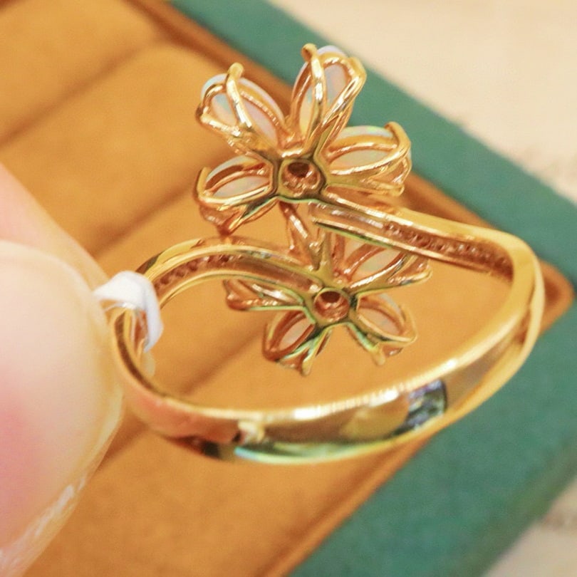 14k Gold 1.78 Ctw Natural Opal & Diamond Ring - 5