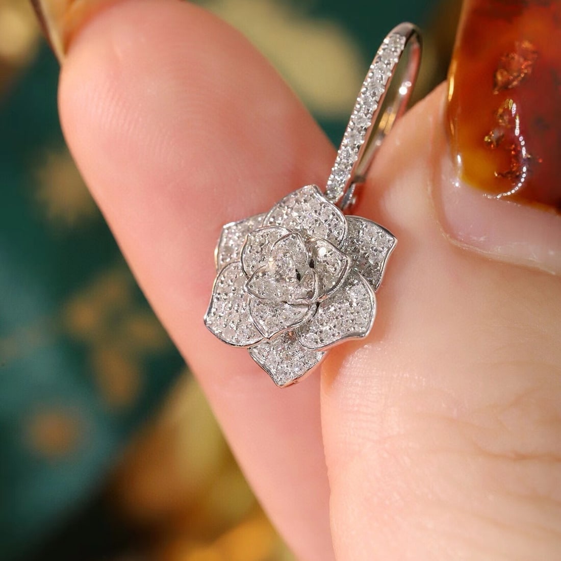 14k Gold 0.8 Ct Natural H Diamond & Flowers Earrings - 5