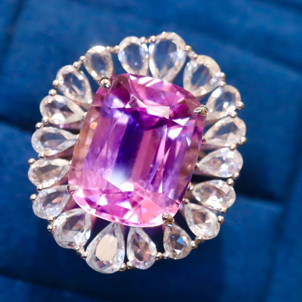 14k Gold 20.03 Ctw Natural Kunzite & Sapphire Ring - 2