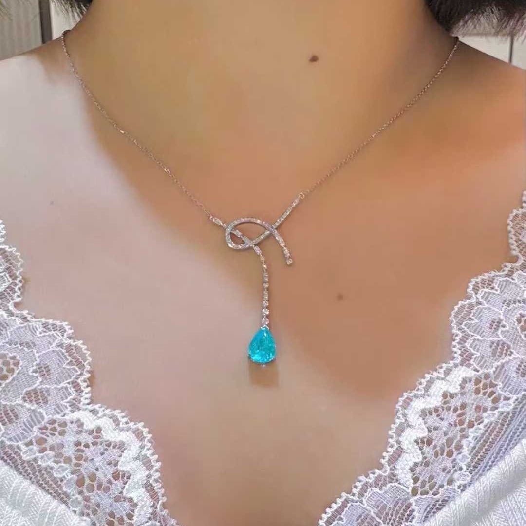14k Gold 1.61 Ctw Natural Paraiba Tourmaline & Diamond Necklace - 4