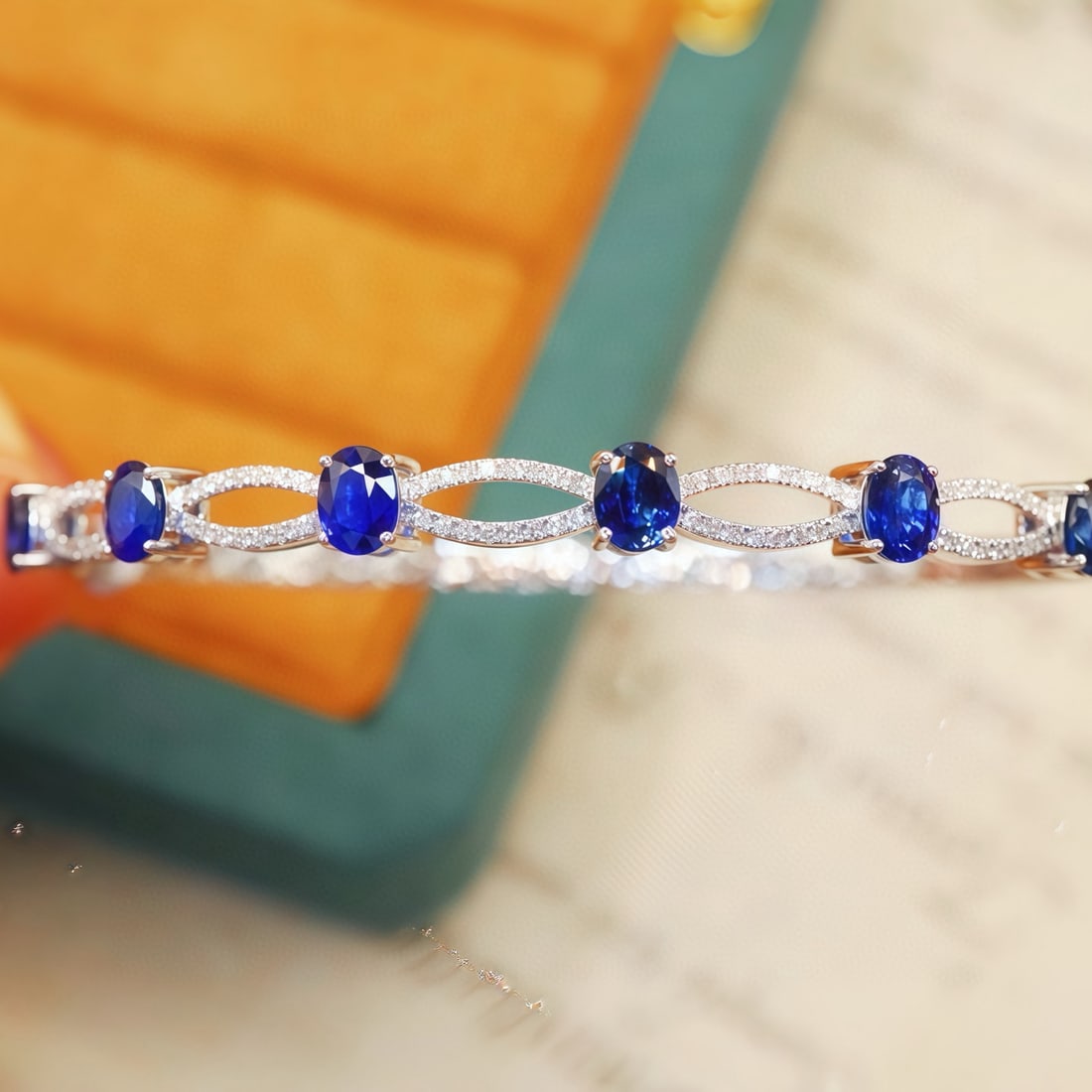 14k Gold 2.89 Ctw Natural Sapphire & Diamond Bangle - 5