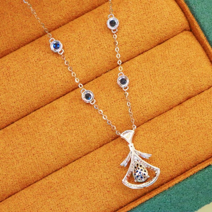 14k Gold 1.65 Ctw Vivid Blue Natural Sapphire & Sapphire Necklace - 4