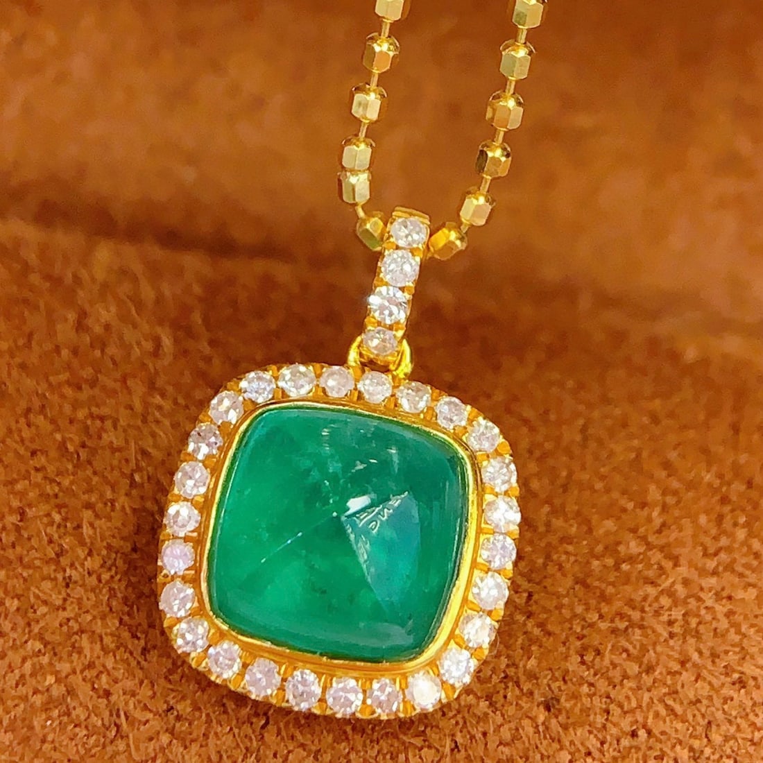 14k Gold 2.3 Ct Natural Emerald & Diamond Pendant( Without Chain ) - 2