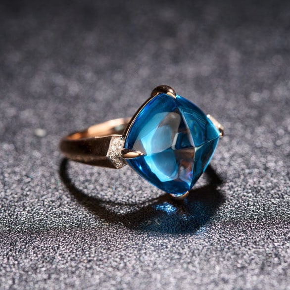 14k Gold 12.6 Ct Natural Topaz & Diamond Ring - 2