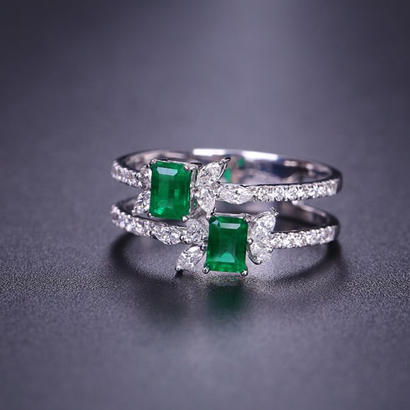 14k Gold 1.06 Ctw Vivid Green Natural Emerald & Diamond Ring - 3