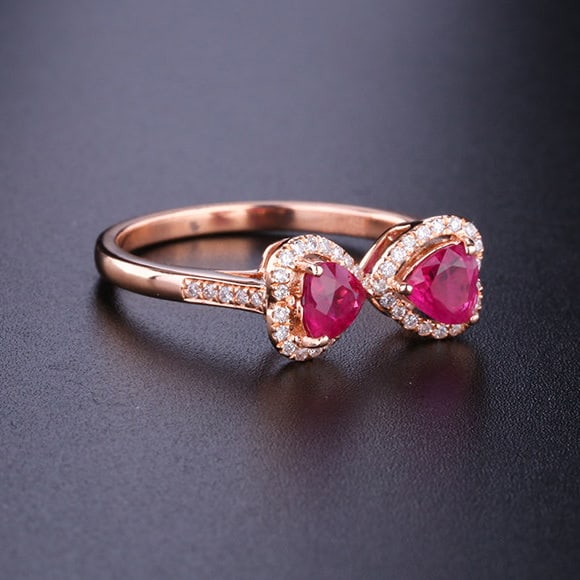 14k Gold 0.88 Ctw Natural Ruby & Diamond Ring - 2