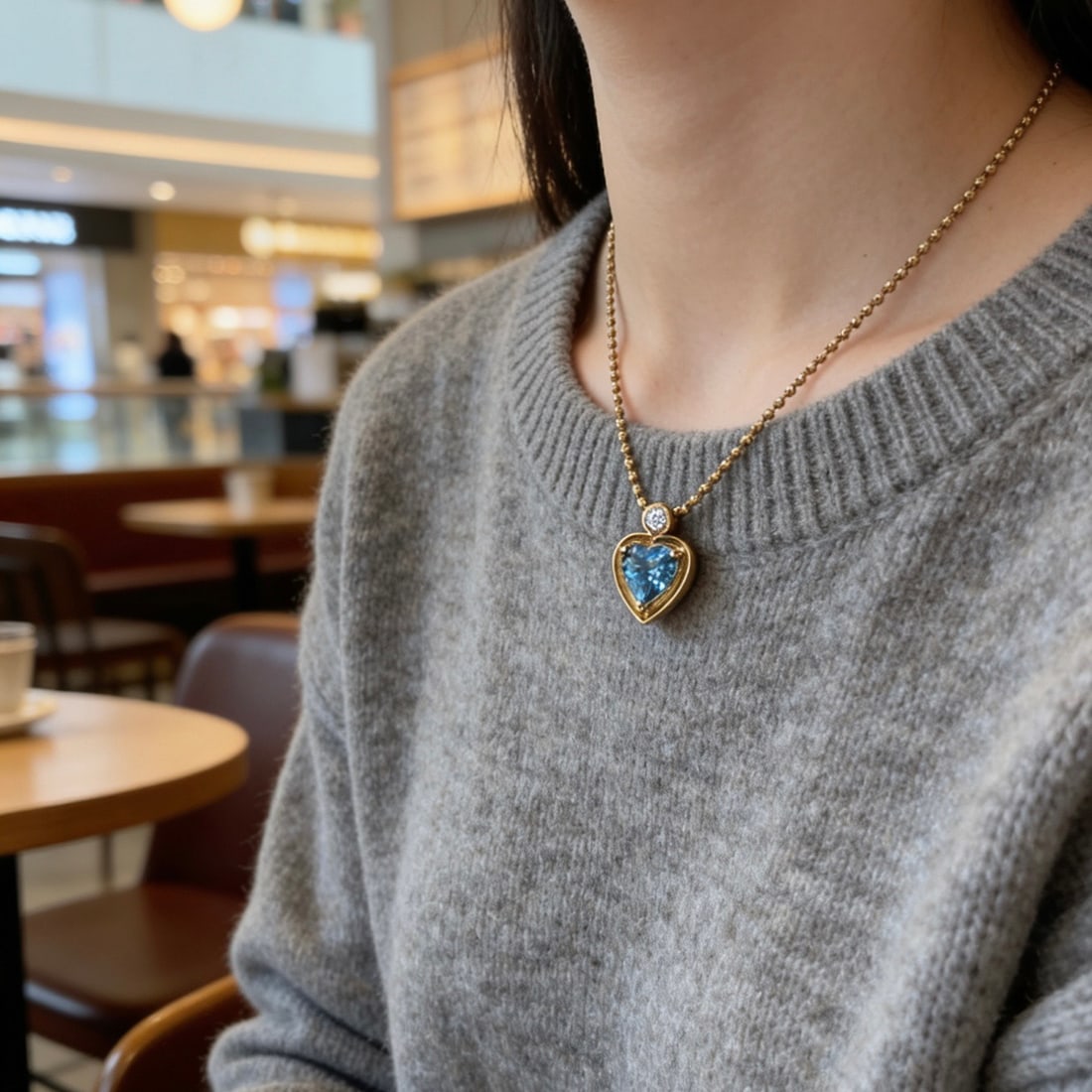 14k Gold 1.1 Ct Natural Aquamarine & Diamond Necklace - 3