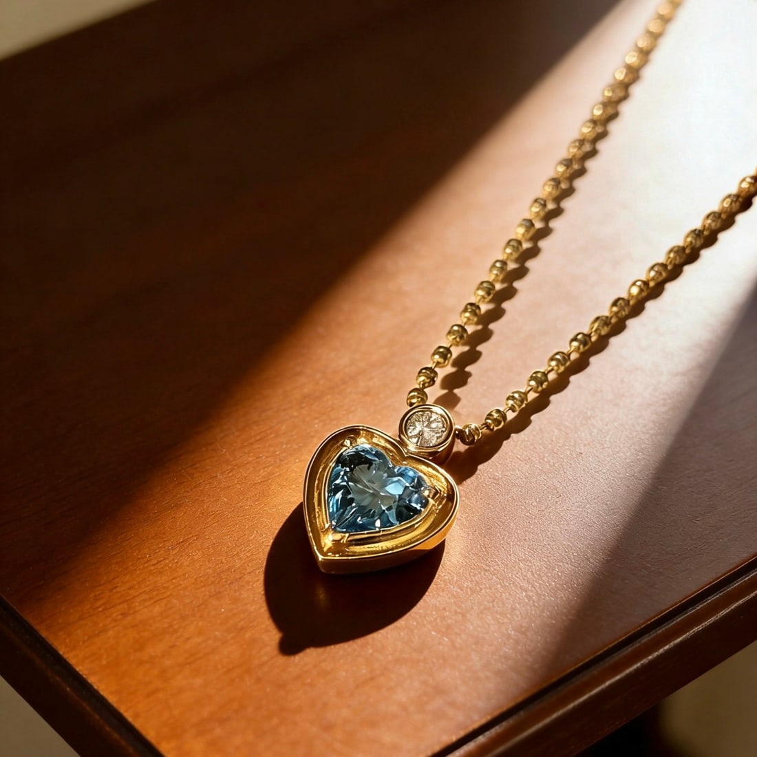 14k Gold 1.1 Ct Natural Aquamarine & Diamond Necklace - 6