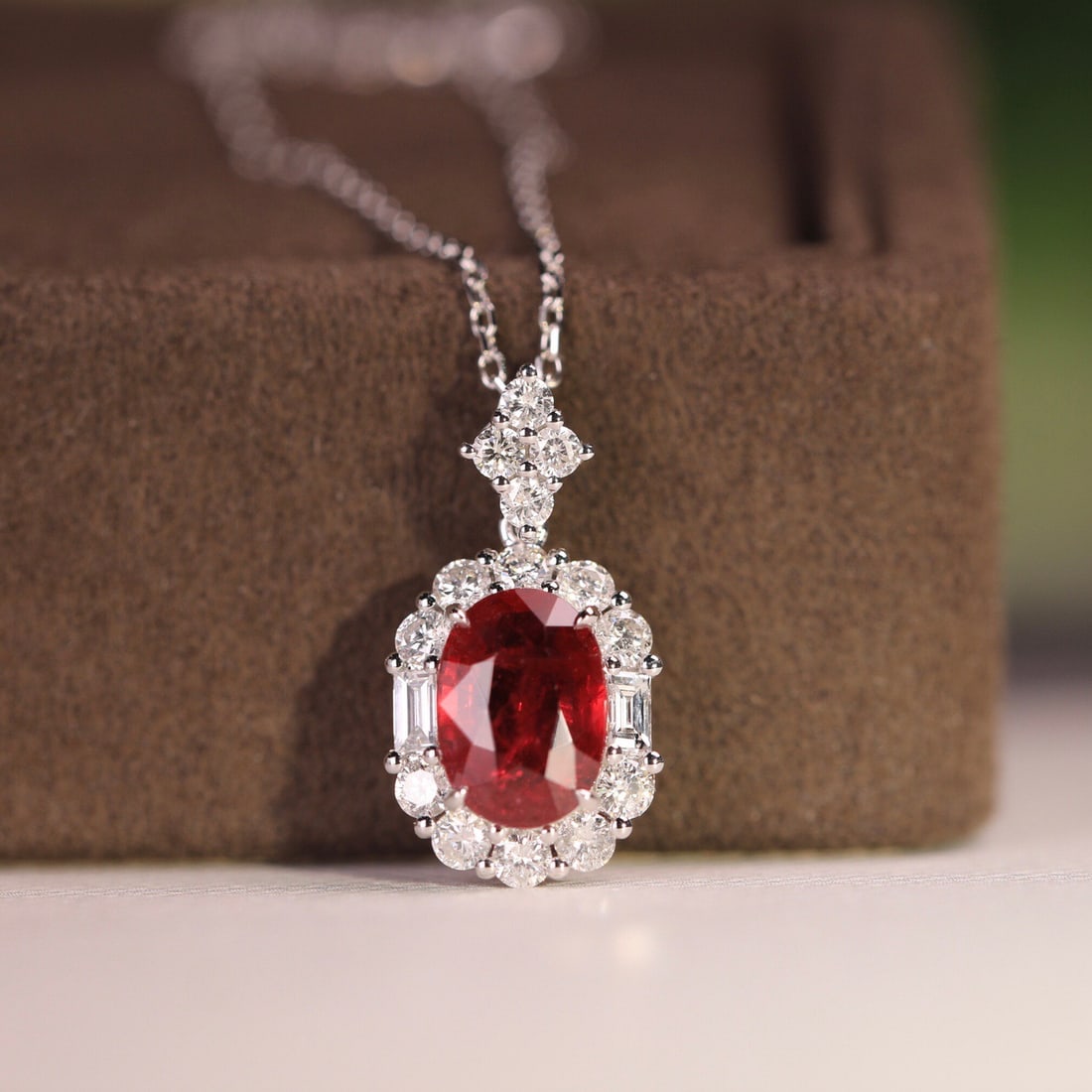 14k Gold 0.59 Ct Natural Ruby & Diamond Pendant( Without Chain ) - 3