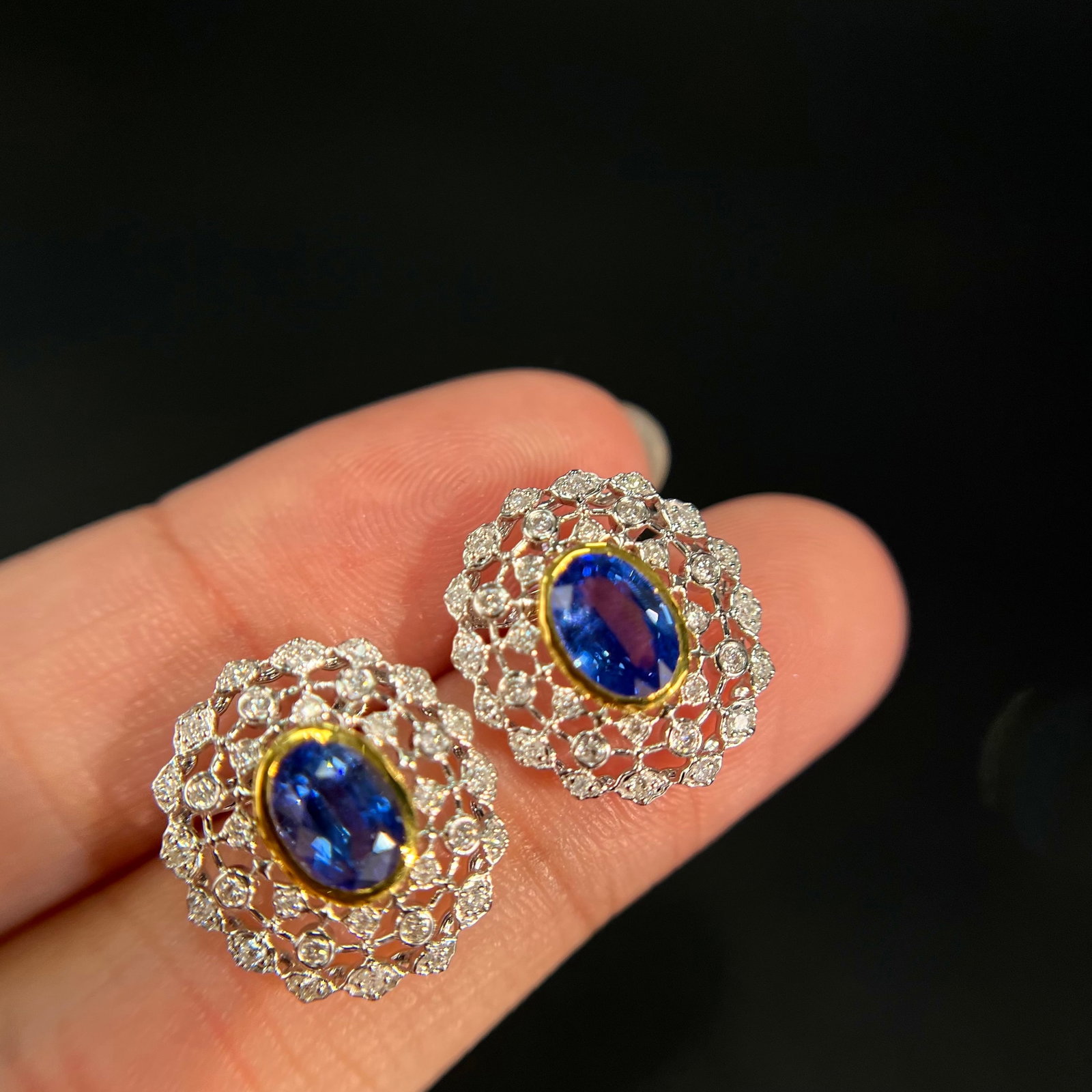 14k Gold 1.95 Ct Natural Sapphire & Diamond Earrings - 4