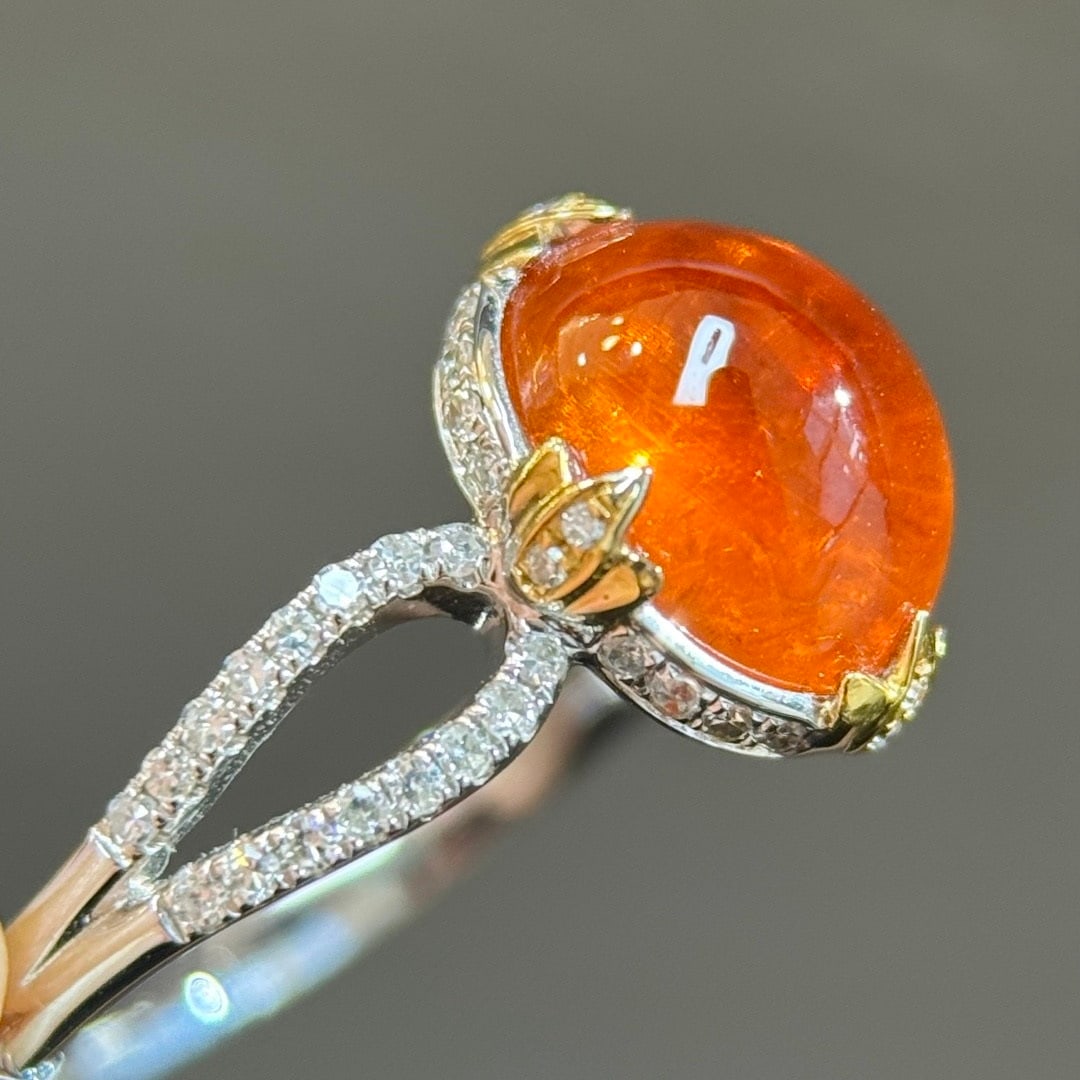 14k Gold 4.66 Ctw Natural Spessartine & Diamond Ring - 2