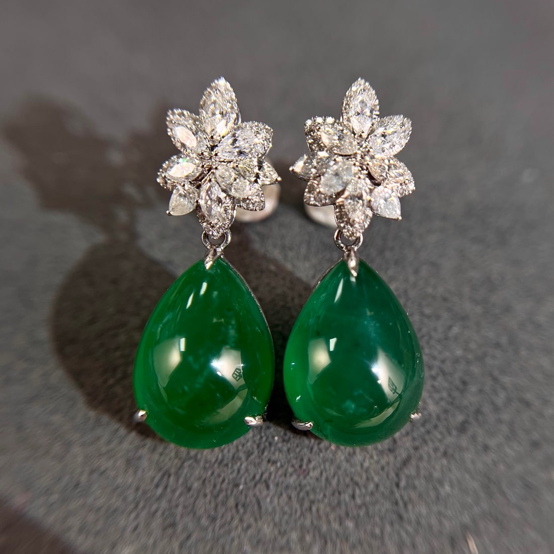 14k Gold 19.13 Ctw Vivid Green Natural Emerald & Diamond Earrings - 2