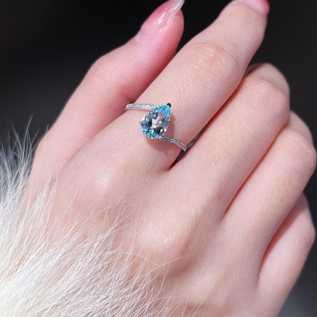 14k Gold 1 Ct Natural Aquamarine & Diamond Ring - 7