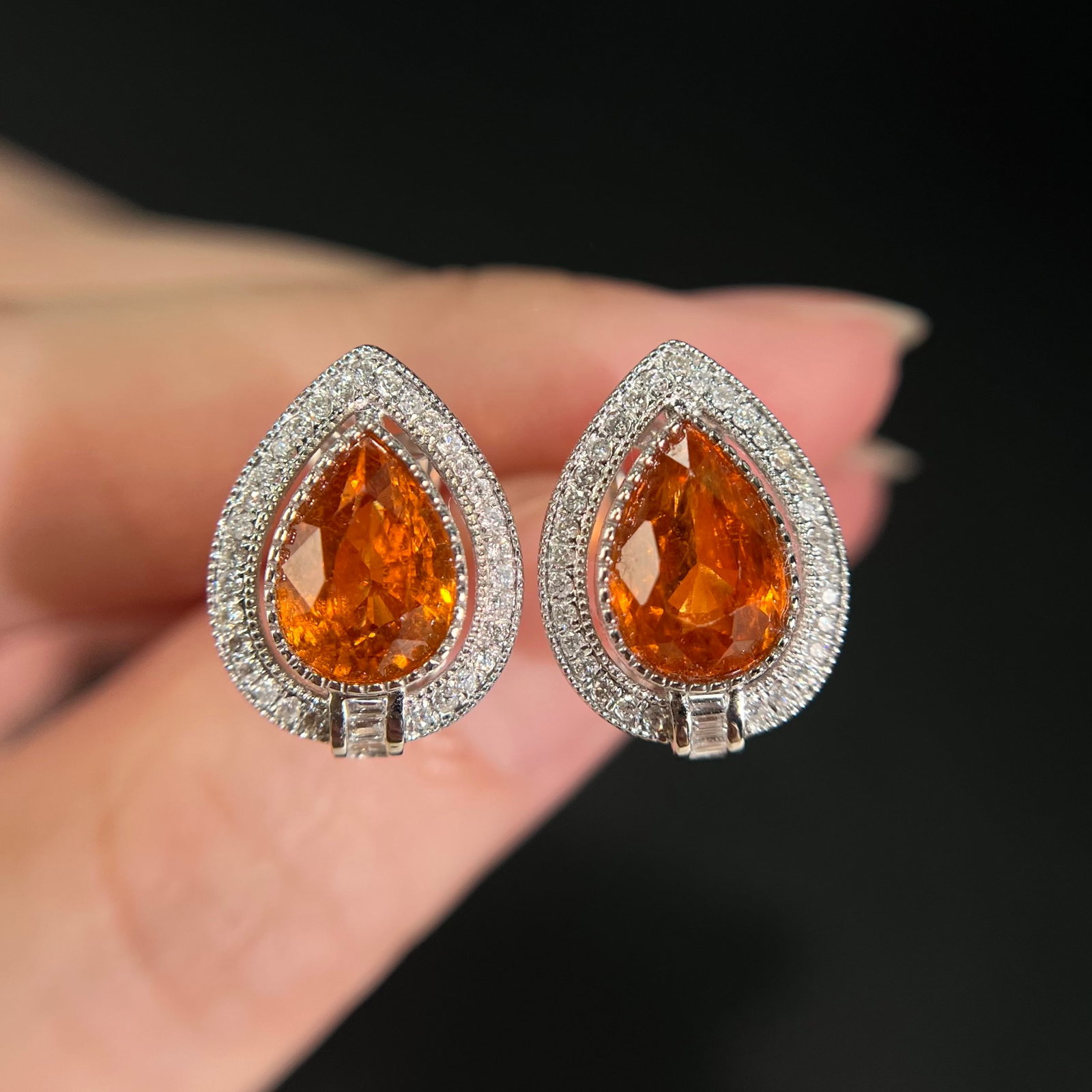 14k Gold 2.33 Ctw Natural Spessartine & Diamond Earrings - 3