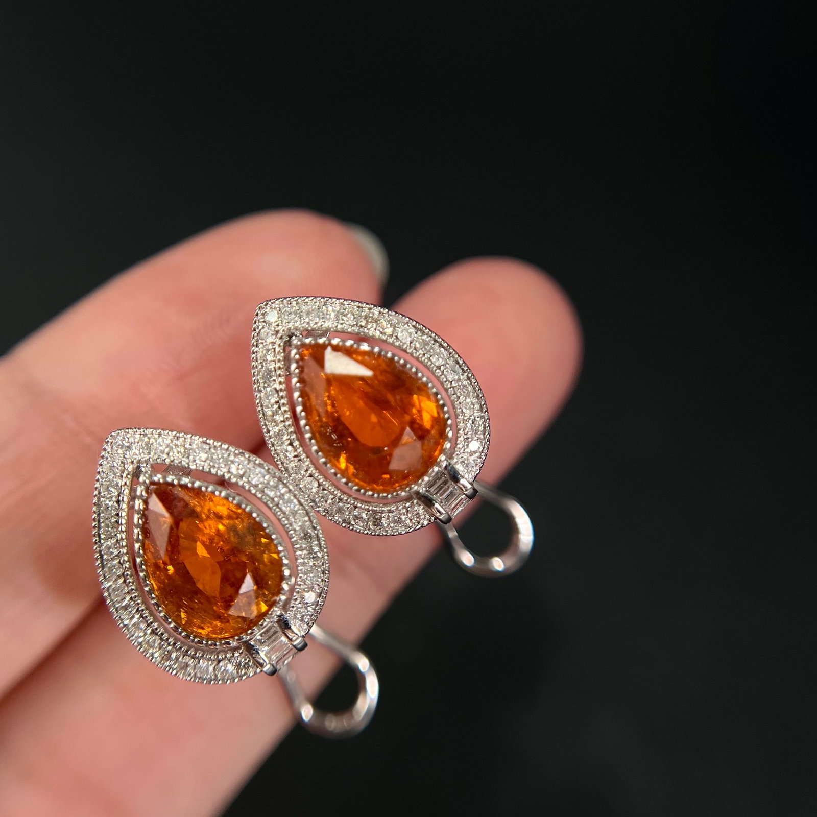 14k Gold 2.33 Ctw Natural Spessartine & Diamond Earrings - 4