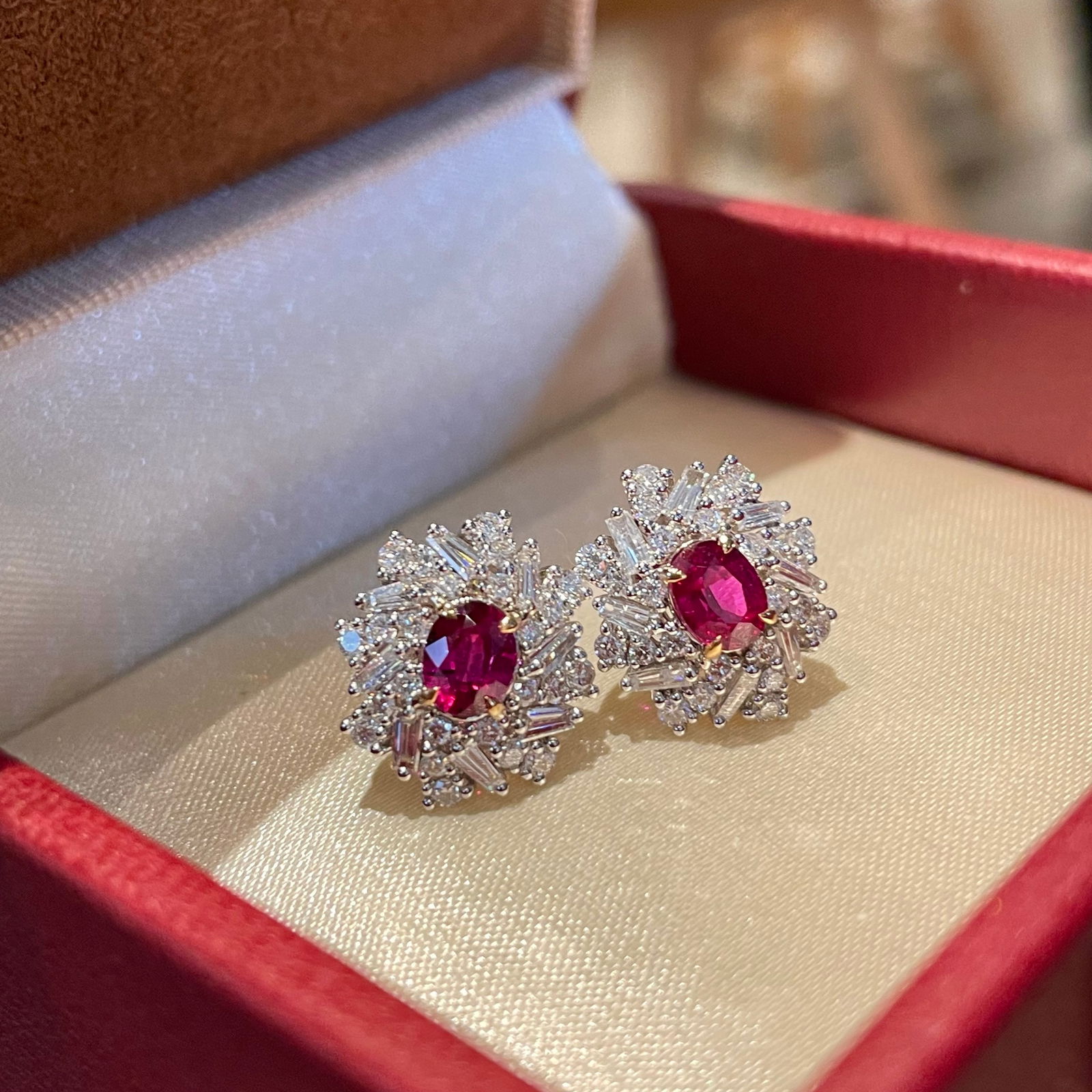 14k Gold 1.90 Ctw Natural Ruby & Diamond Earrings - 3