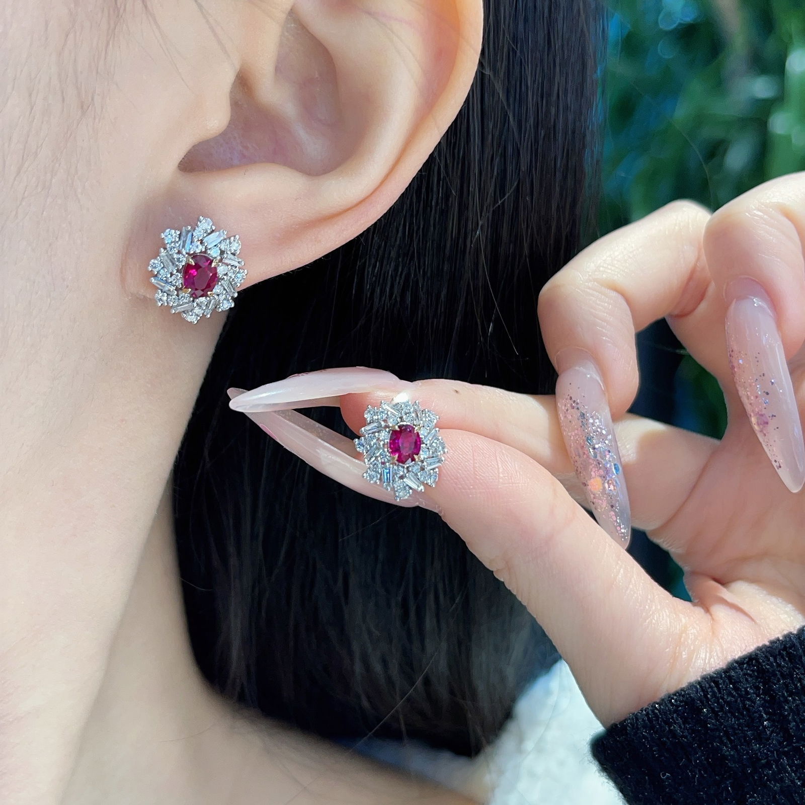 14k Gold 1.90 Ctw Natural Ruby & Diamond Earrings - 4