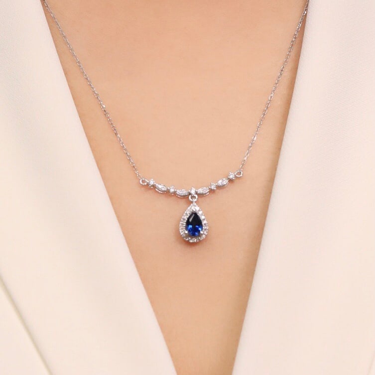 14k Gold 0.67 Ct Natural Sapphire & Diamond Necklace - 8