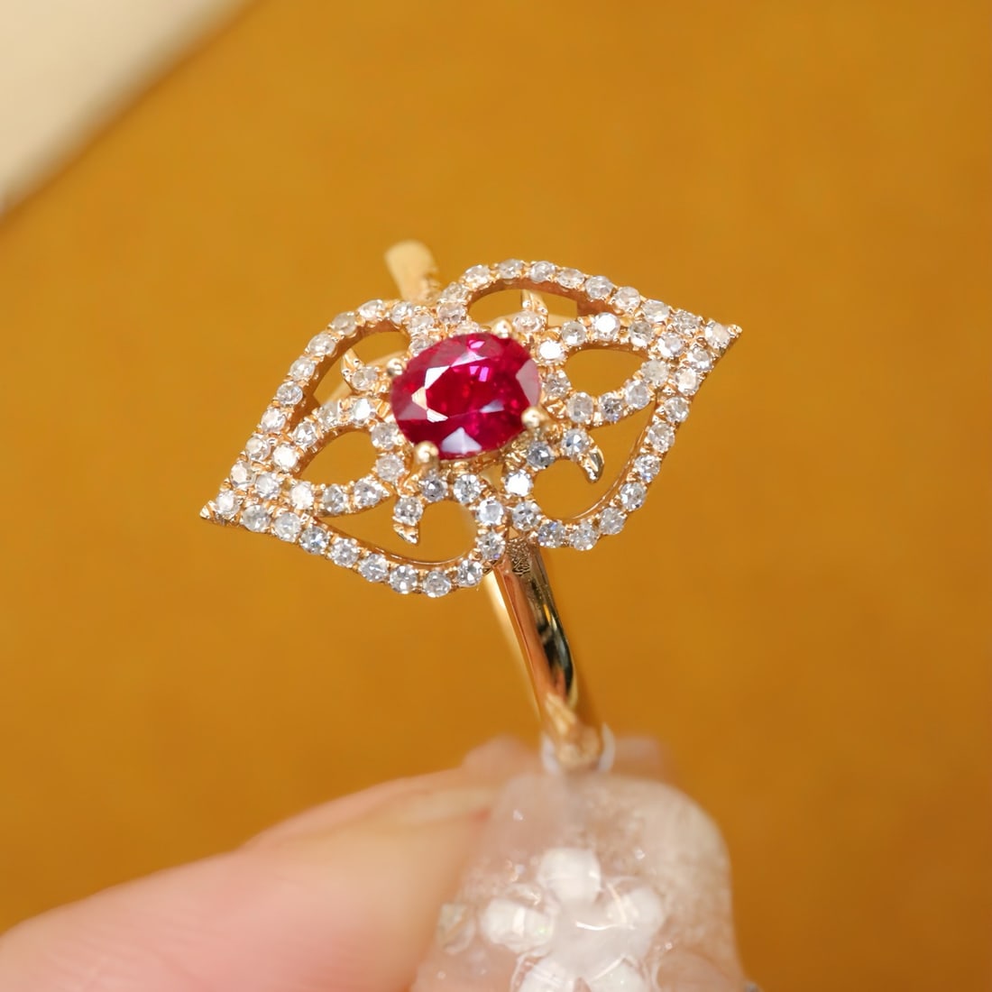 14k Gold 0.62 Ctw Natural Ruby & Diamond Ring - 3