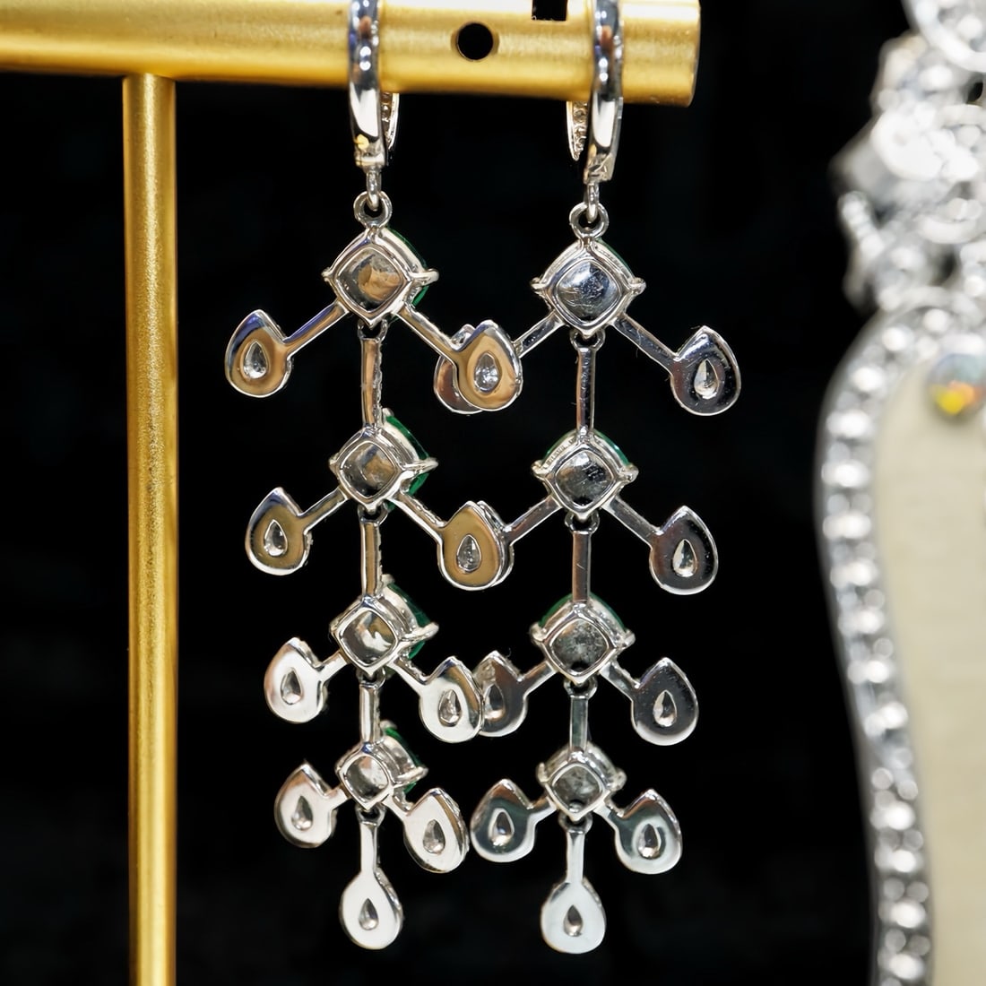 14k Gold 5.55 Ctw Vivid Green Natural Emerald & Diamond Earrings - 4