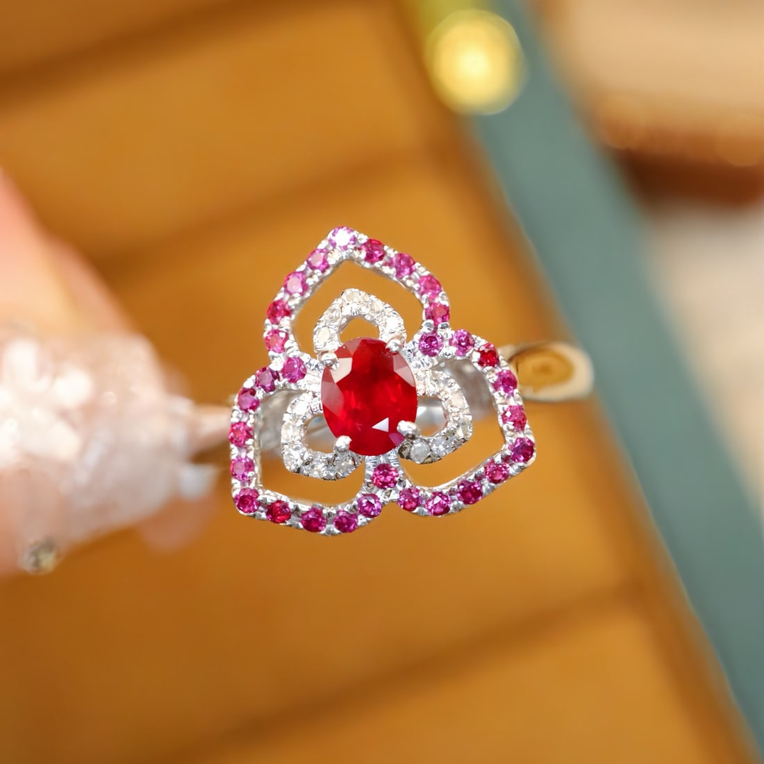 14k Gold 0.36 Ctw Natural Ruby & Diamond Ring: Ref:231108199 // gold content:14k gold // ring size:7. 25us // // main gemstone:ruby // shape:oval // carat weight:0. 32ct // color:red // treatment:natural // // adjacent gemstone 2 : diamond //