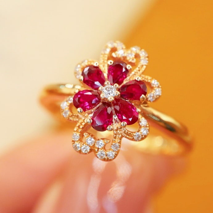 14k Gold 0.43 Ctw Natural Ruby & Diamond Ring - 2
