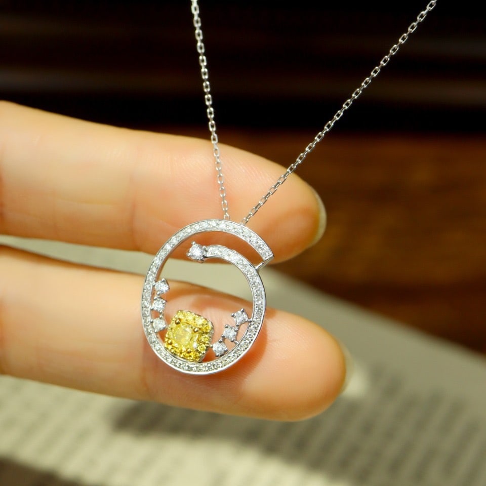 14k Gold 0.57 Ctw Natural Yellow Diamond & Diamond Pendant( Without Chain ) - 3