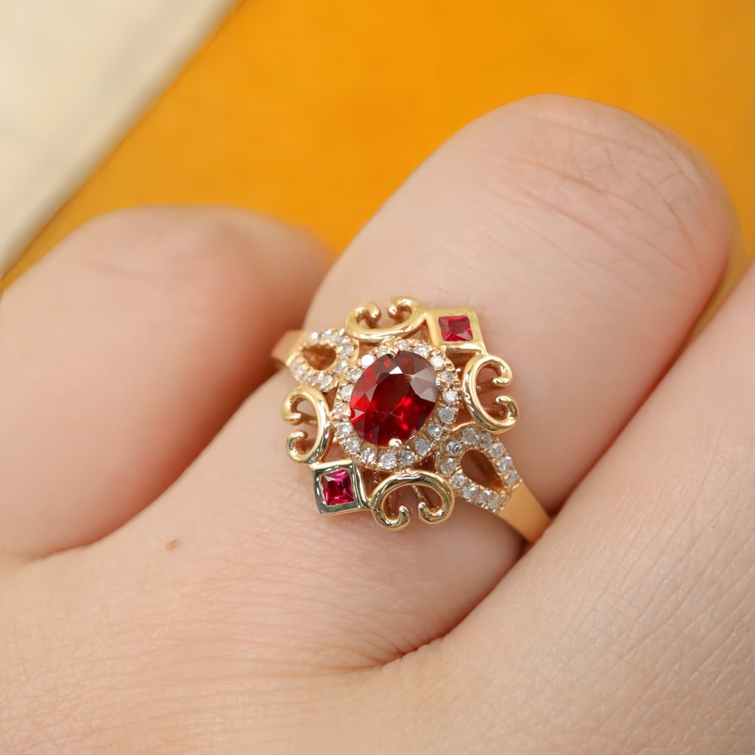 14k Gold 0.60 Ctw Natural Ruby & Ruby Ring - 6