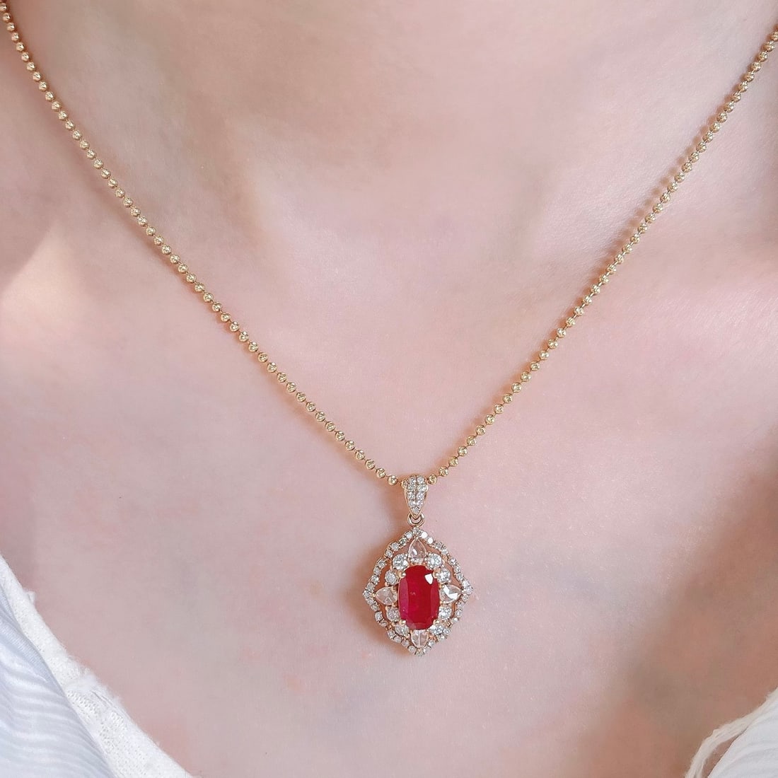 14k Gold 2.18 Ctw Natural Ruby & Diamond Pendant( Without Chain ) - 7