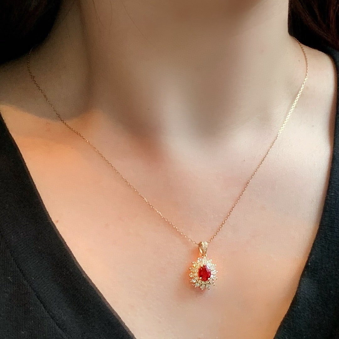 14k Gold 1.74 Ctw Natural Ruby & Diamond Pendant( Without Chain ) - 5