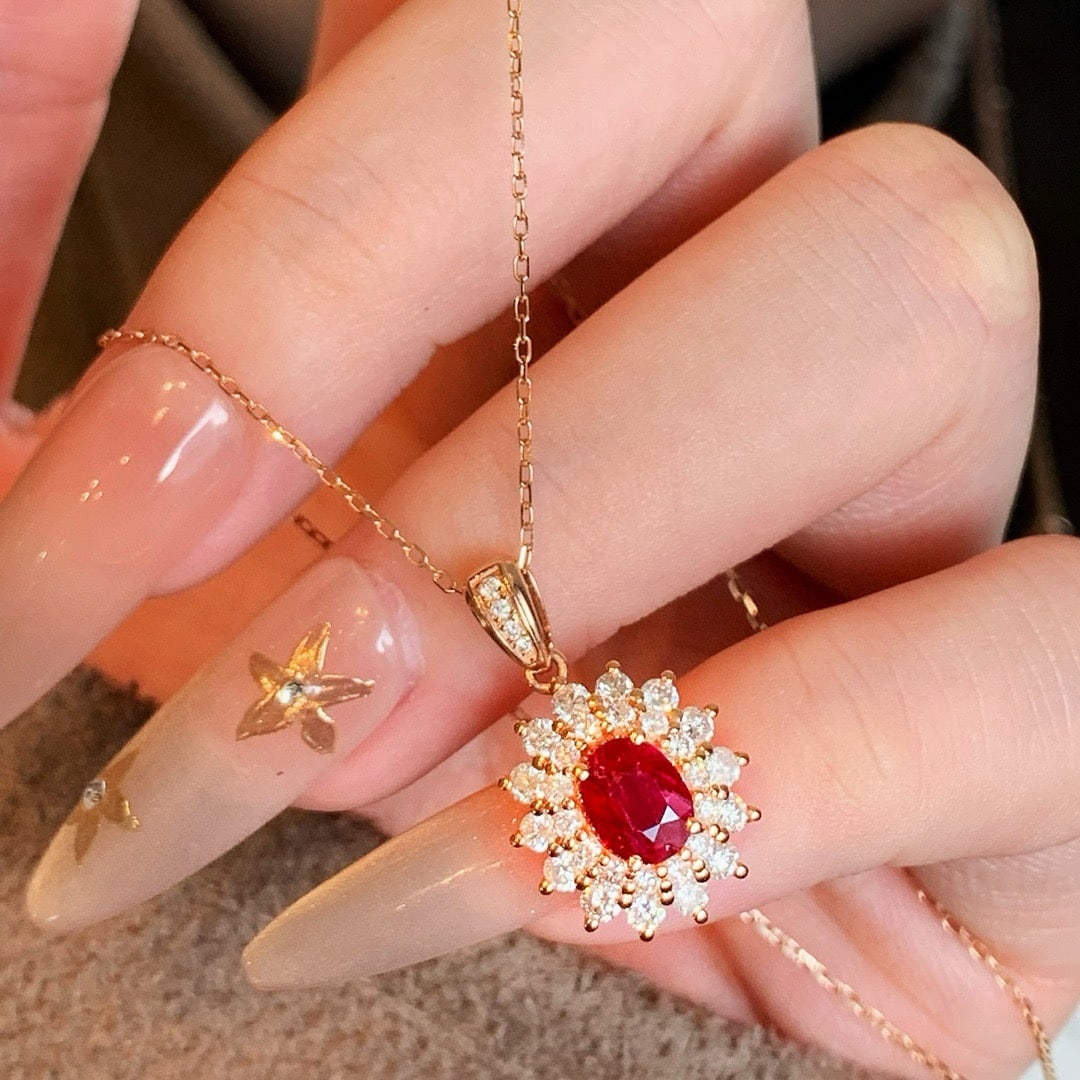 14k Gold 1.74 Ctw Natural Ruby & Diamond Pendant( Without Chain ) - 7