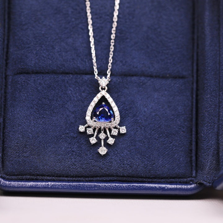 14k Gold 0.69 Ct Natural Sapphire & Diamond Necklace - 2