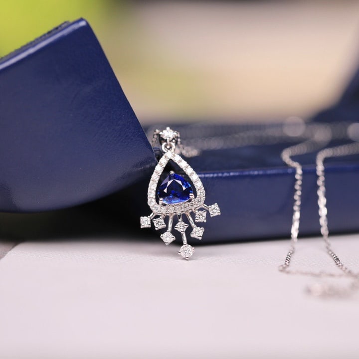 14k Gold 0.69 Ct Natural Sapphire & Diamond Necklace - 6