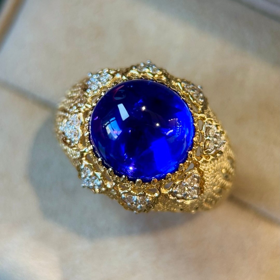 14k Gold 6.32 Ct Natural Tanzanite & Diamond Ring - 2