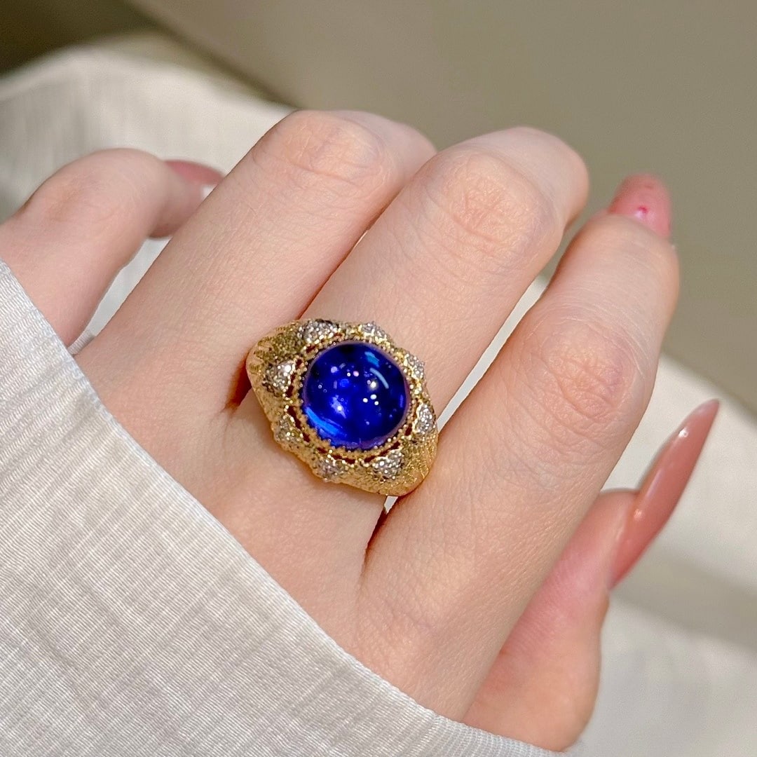 14k Gold 6.32 Ct Natural Tanzanite & Diamond Ring - 8