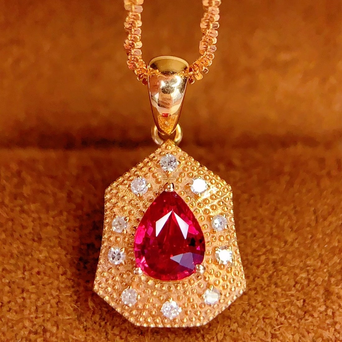 14k Gold 0.4 Ct Natural Ruby & Diamond Pendant( Without Chain ) - 2