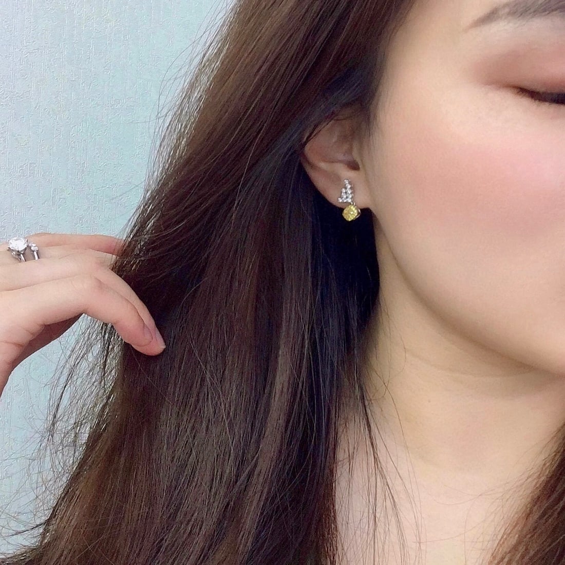 14k Gold 0.6 Ct Natural Yellow Diamond & Diamond Earrings - 4