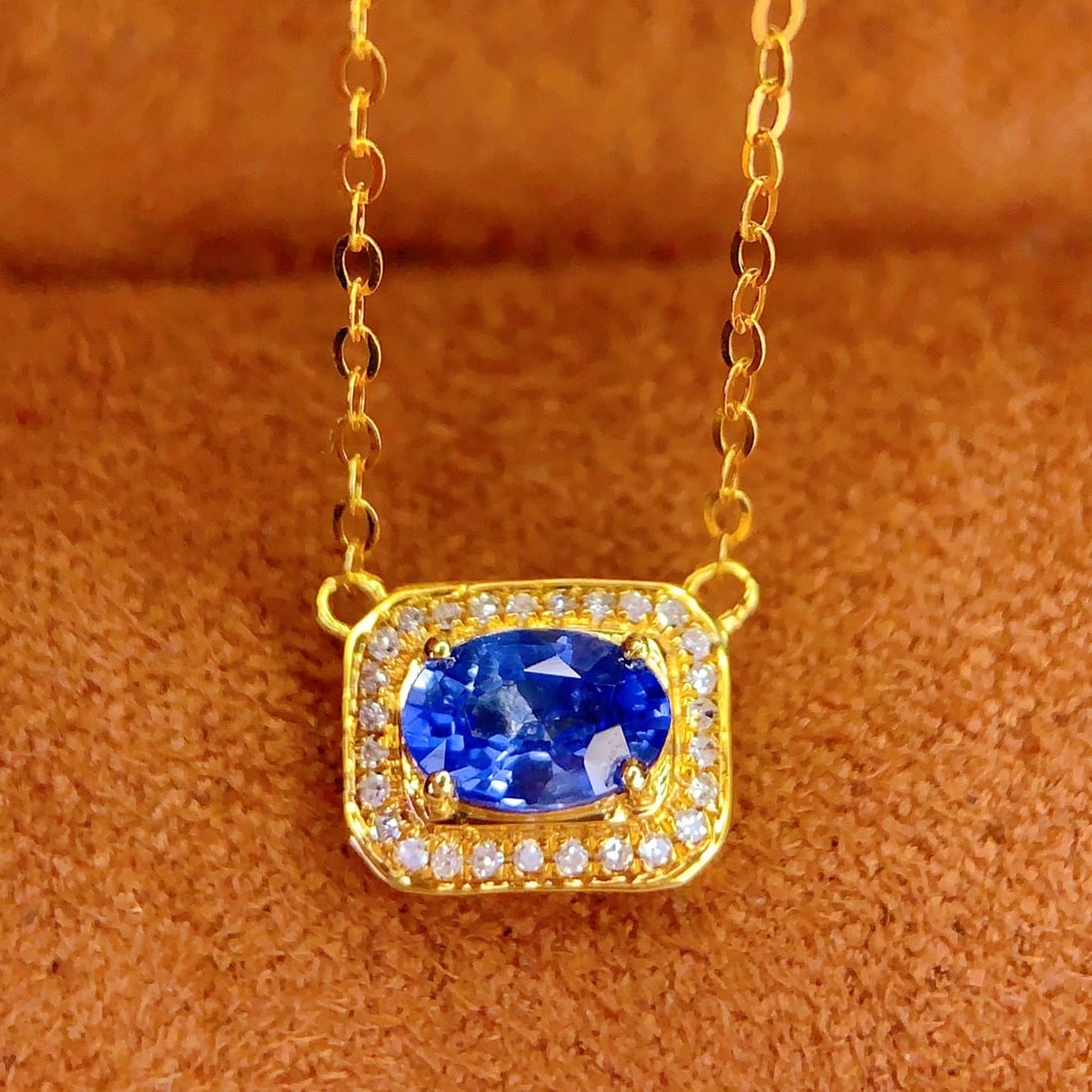 14k Gold 0.8 Ct Natural Sapphire & Diamond Necklace - 4